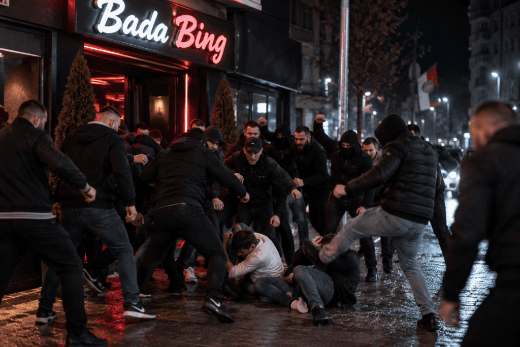 Out of the local banda Bingić north of Mitrovica, about 20 young people are under attack.